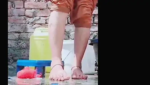 The village woman bathes in the open, undresses, entices everyone