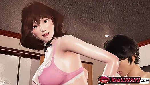 Külotlu çoraplı ev hanımı Yufa 3 boyutlu animasyon büyük yarağa zıplıyor, inliyor, bağlı ellerle ayakta sikiş ve bakış açısı anal sikiş