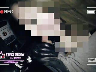 Got horny in the car, sucked a stranger and played with myself while he is watching, latex catsuit public outdoor