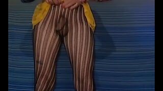 Posing in My Sexy Yellow Suit and Stripe Pantyhose