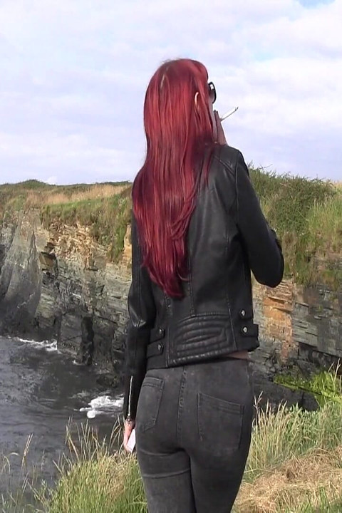 Sexy Redhead Smoking Fetish. Outdoors