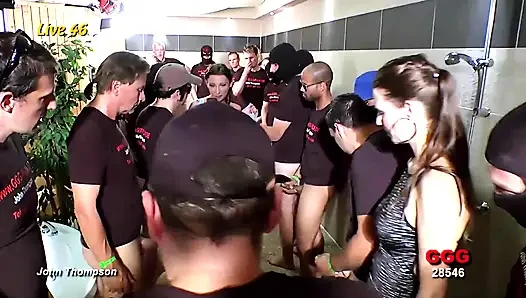 Horny Sluts Gangbanged by 10 Guys Getting Their Faces Covered in Cum