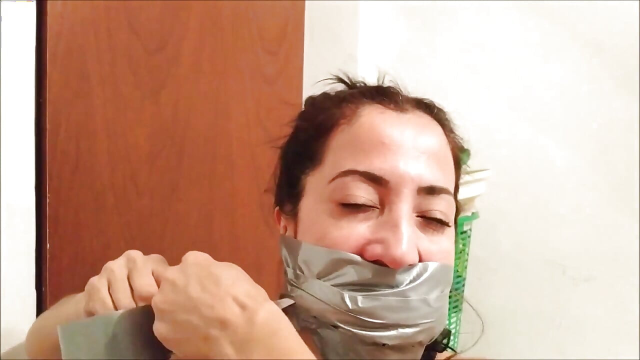 Self-gagged Latina Stepmom in Her First Gag Talk Video