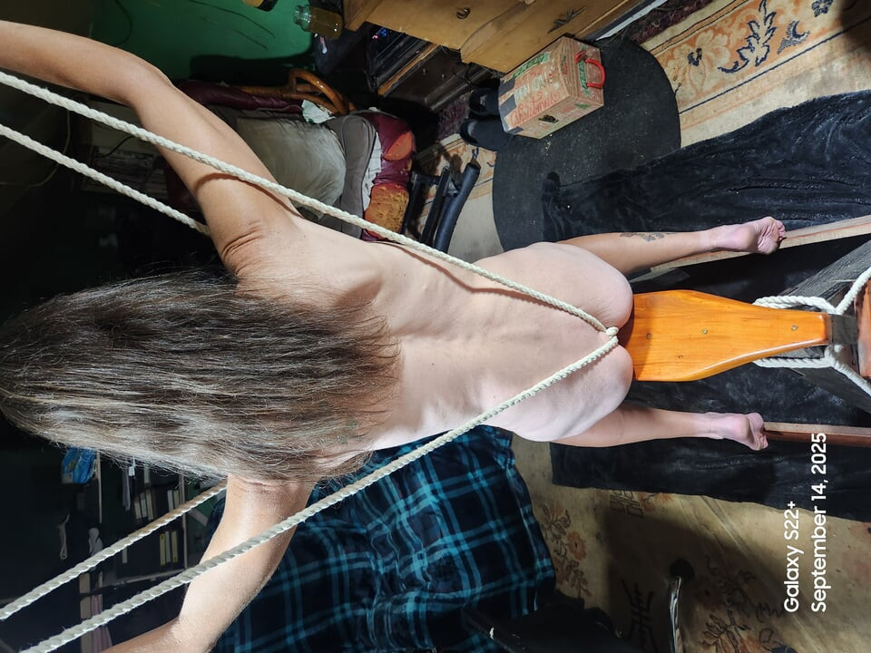 Husband finds out Goode Girl is putting on slut shows and cheating ties her to bondage horse  straddling a dildo