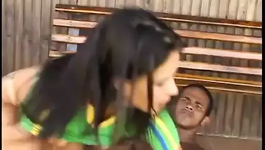 Lusty Latina slurps on a huge black cock