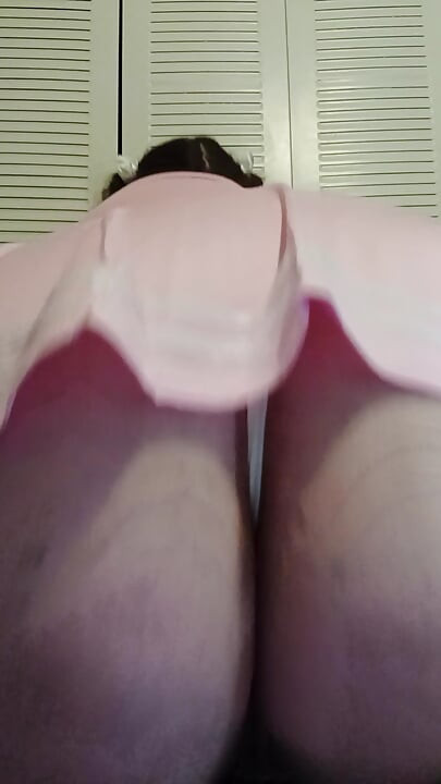 Thick BBW rides big realistic dildo in a pink babygirl cheer dress