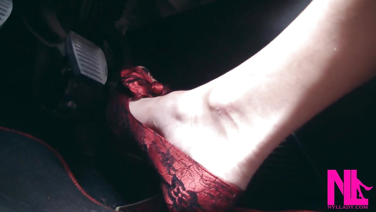 Revving, Driving and Pedal Pumping on the Way in Red Pumps
