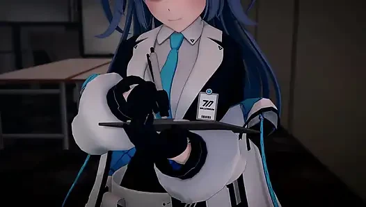 Hayase Yuuka делает минет синего архива, хентай MMD 3D, синий цвет волос, монтаж Smixix