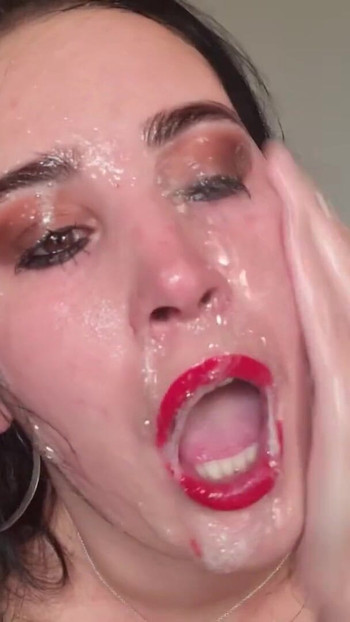 Iconic moment from "Deepthroat small tits slut spit play, gagging on dildo and hand"