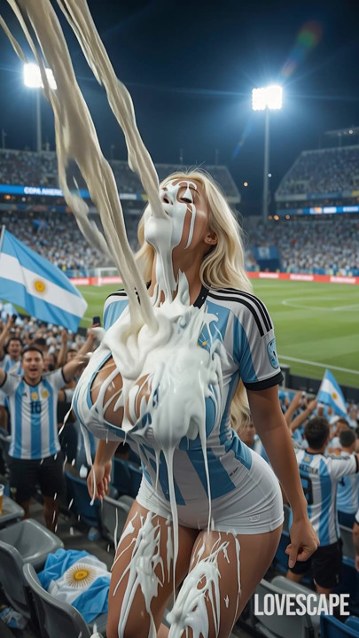 Argentinien-gewinn-feier: Schmutzige gesichtsbesamung in stands (AI)