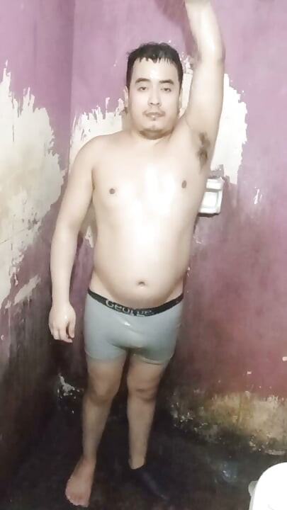 Jesus without a shirt and in boxers bathing