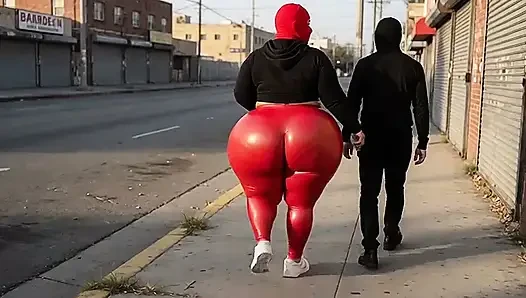 Big Ass Girl Walking in Tight Leggings on the Street