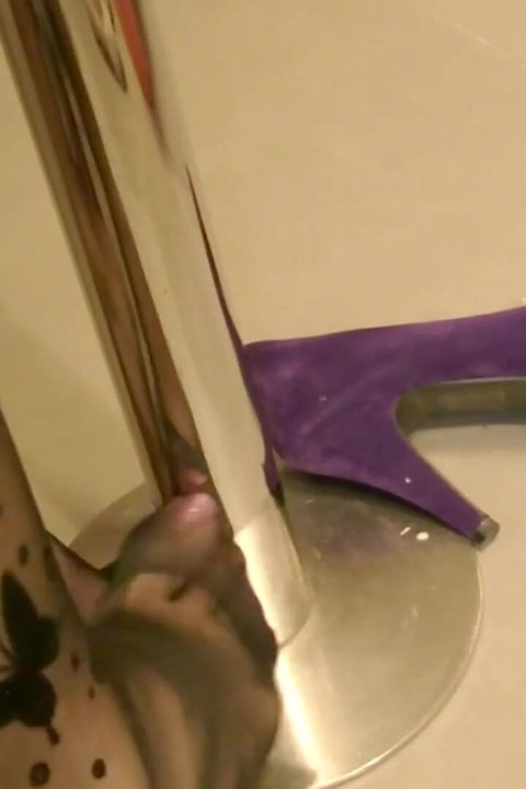 Shoeplay in Violet Velvet Pumps and Black Butterflied Pantyhose