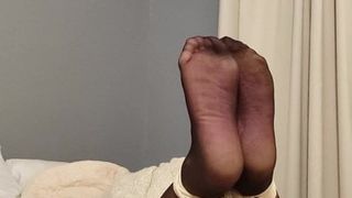 Grinding to Orgasm in Bondage Black Pantyhose Feet
