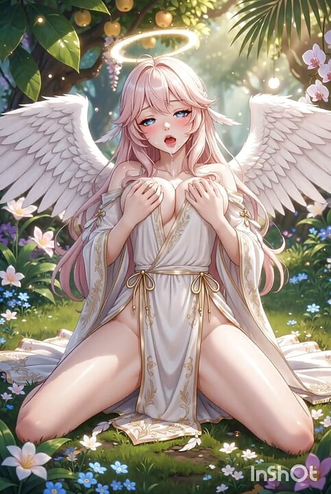 Hentai angel with big boobs masturbates