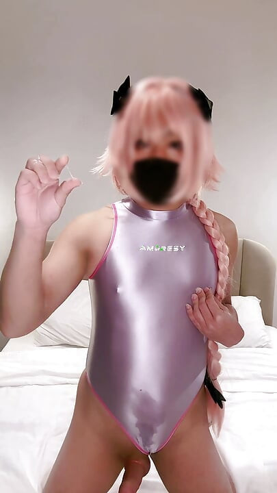 Astolfo Femboy in Tight Swimsuit Squirts and Cums