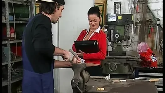 Hot German doll fucked hard in the workshop