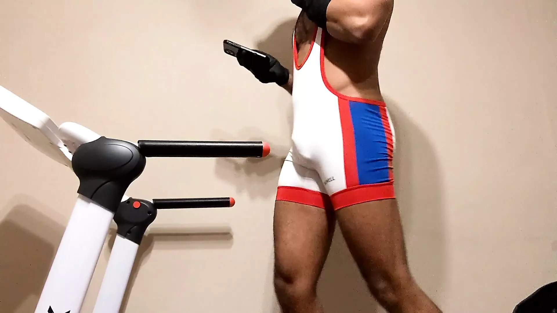 Muscle Man White Singlet Treadmill Walk