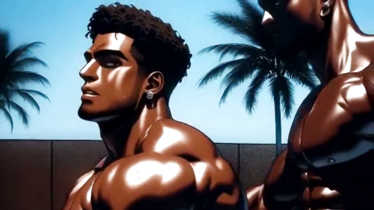 Gay Anal Sex with Two Black Men by the Pool of a Luxury Hotel. Yaoi Hentai Animation