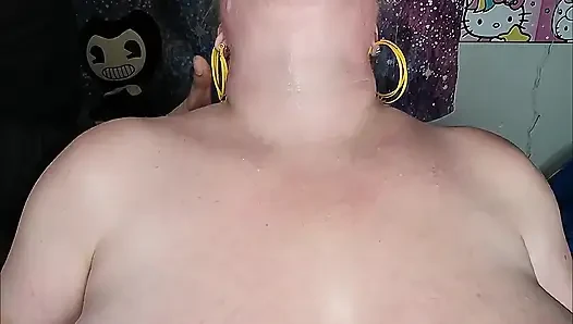 BBW Roommate Submits to Sloppy Rough Deepthroat Training 9 Inch Dildo