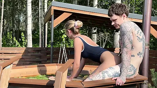 Risky Forest Bath Quickie – Almost Caught Fucking