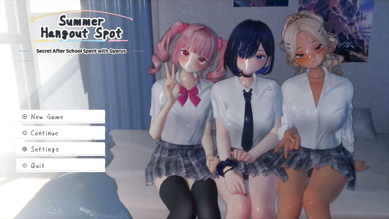 Hentai Game – Blue Hair College Gyaru Sex Scenes - summer hangout spot secret after school spent with gyarus