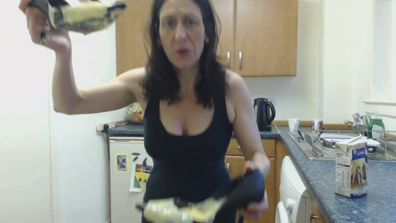 Messy custard in heels challenge