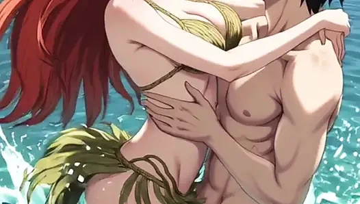 Redhead anime hentai girl fucks in the water