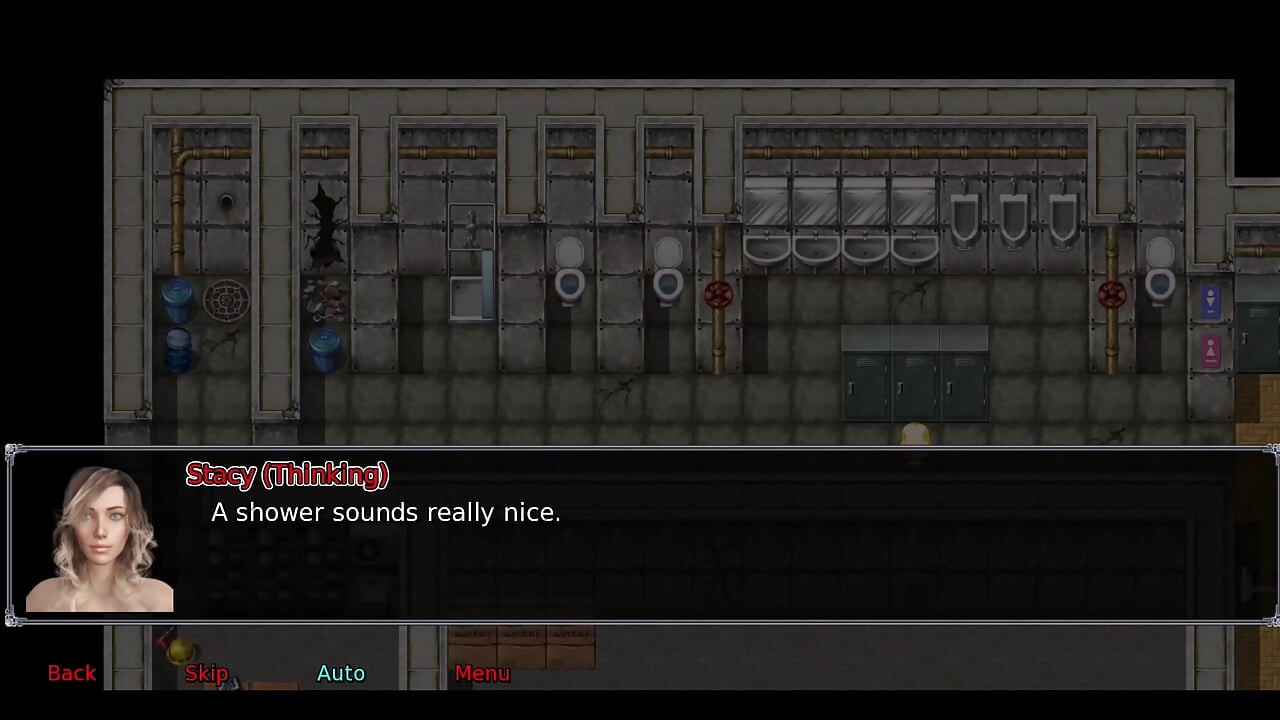 Isteri pejabat bahagian 3: Stacy bermain dengan dirinya di bilik mandi di tempat kerja