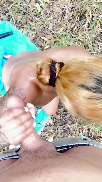 I fuck her outdoors and a very hot woman sucks it all the way down with enthusiasm