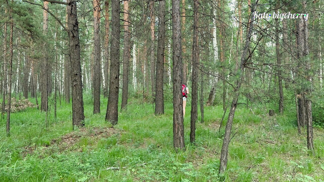 Big-boobed girl got lost in the woods, but found a dick in outdoor