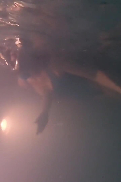 Night Swim in Latex Swimsuit & Full Face Mask
