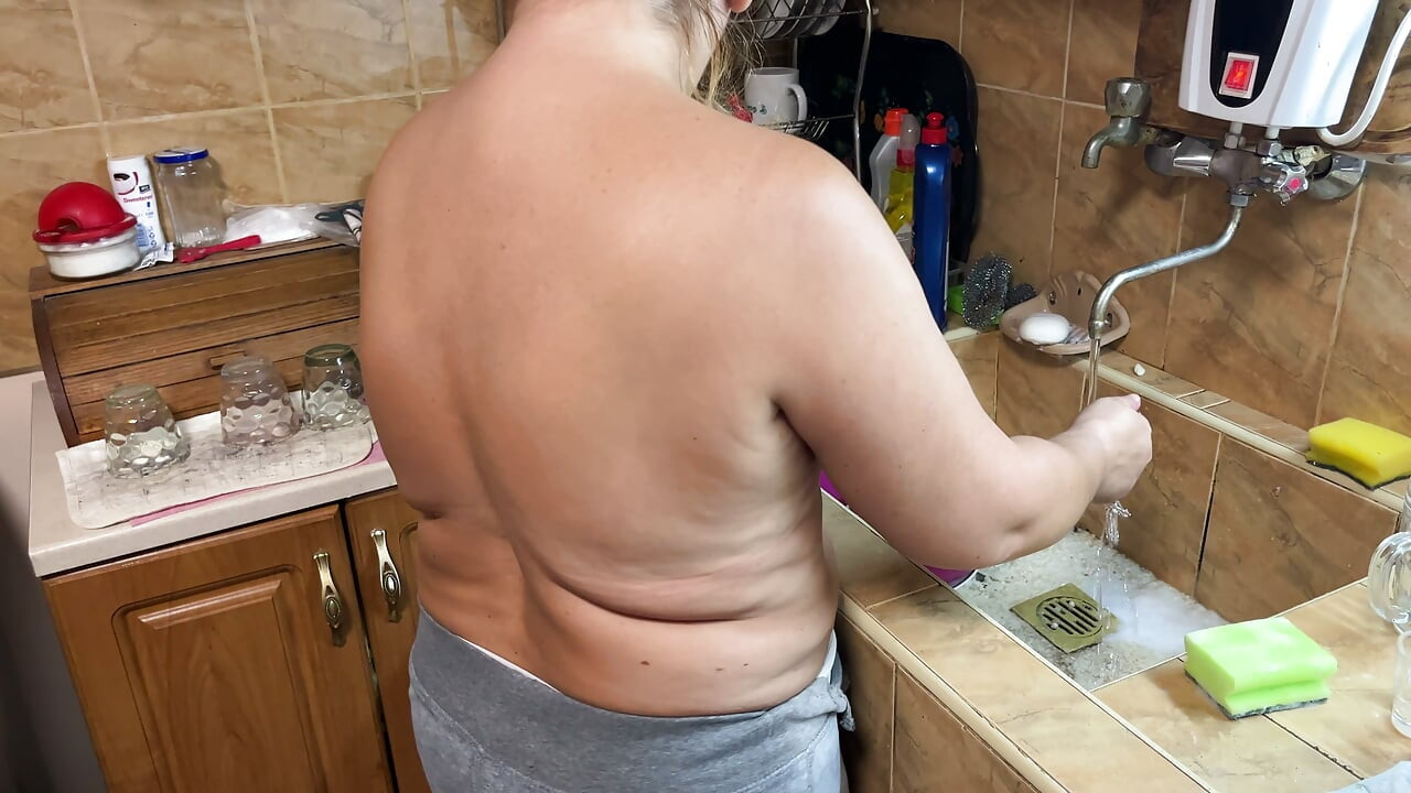Zara Charm Topless Kitchen Fun Washing Dishes to the Music
