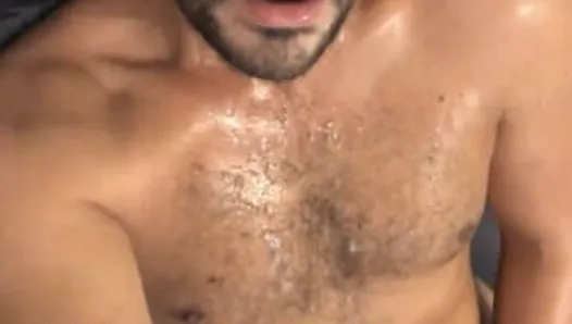 Cum on my sweaty chest