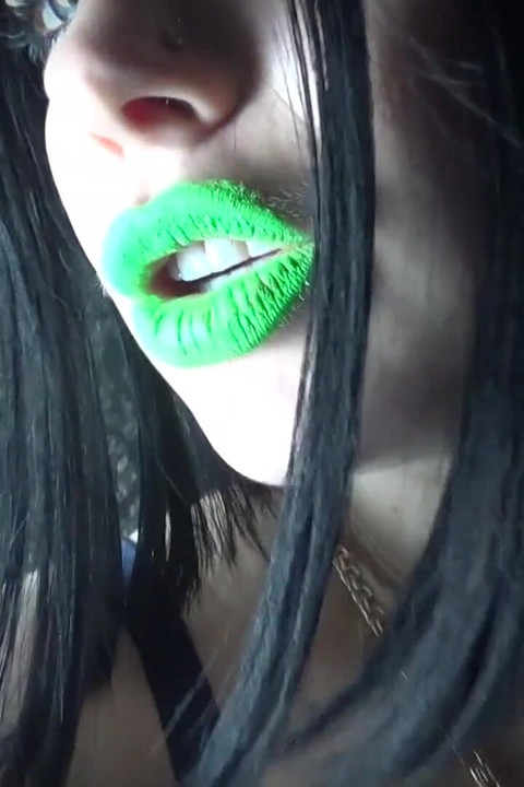 Neon green lipstick slave worship
