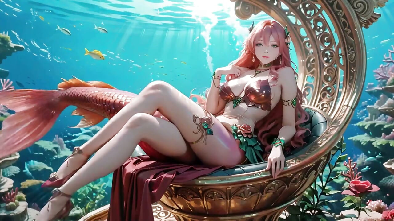 Deep Sea Fantasy! the Pink-haired Mermaid Queen Lounges in the Azure Palace, Fingertips Tapping the Water, Staff Trembling.