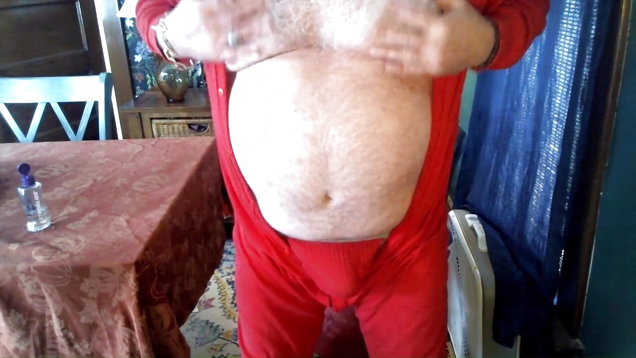 Beardaddychub Jerks and Cums on Cam in a Union Suit!