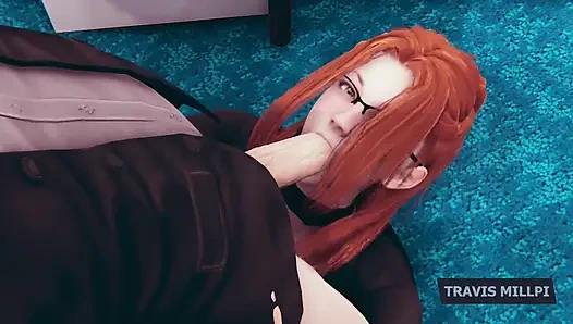Ateşli kızıl saçlı sekreter ofis saatlerinin ortasında masanın üzerinde domalıyor 3 boyutlu hentai animasyon