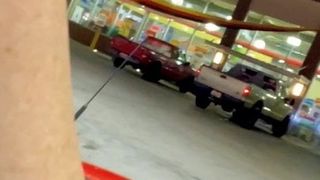 RUBBING in TINY PANTIES, TOP DOWN, BUSY GAS STATION SIS SLUT