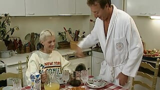 Blonde German babe assfucked in the kitchen