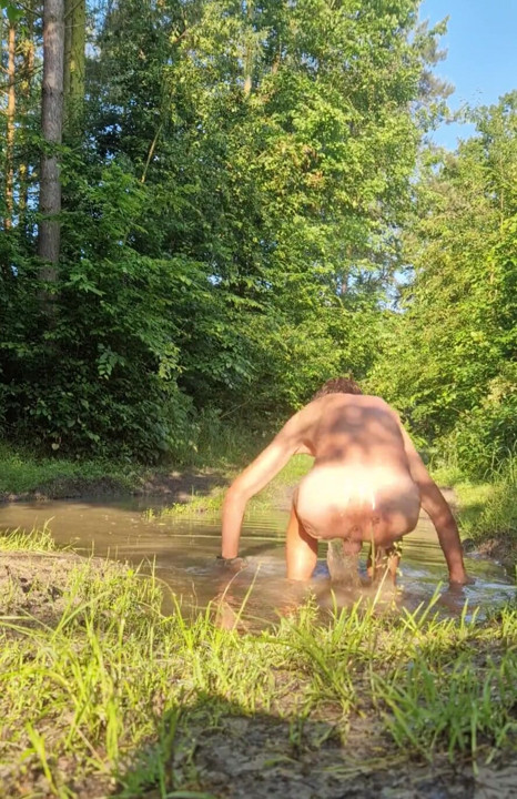 Playing in a puddle