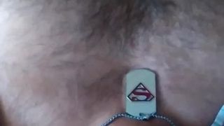 beardo plays with his nipple and cums