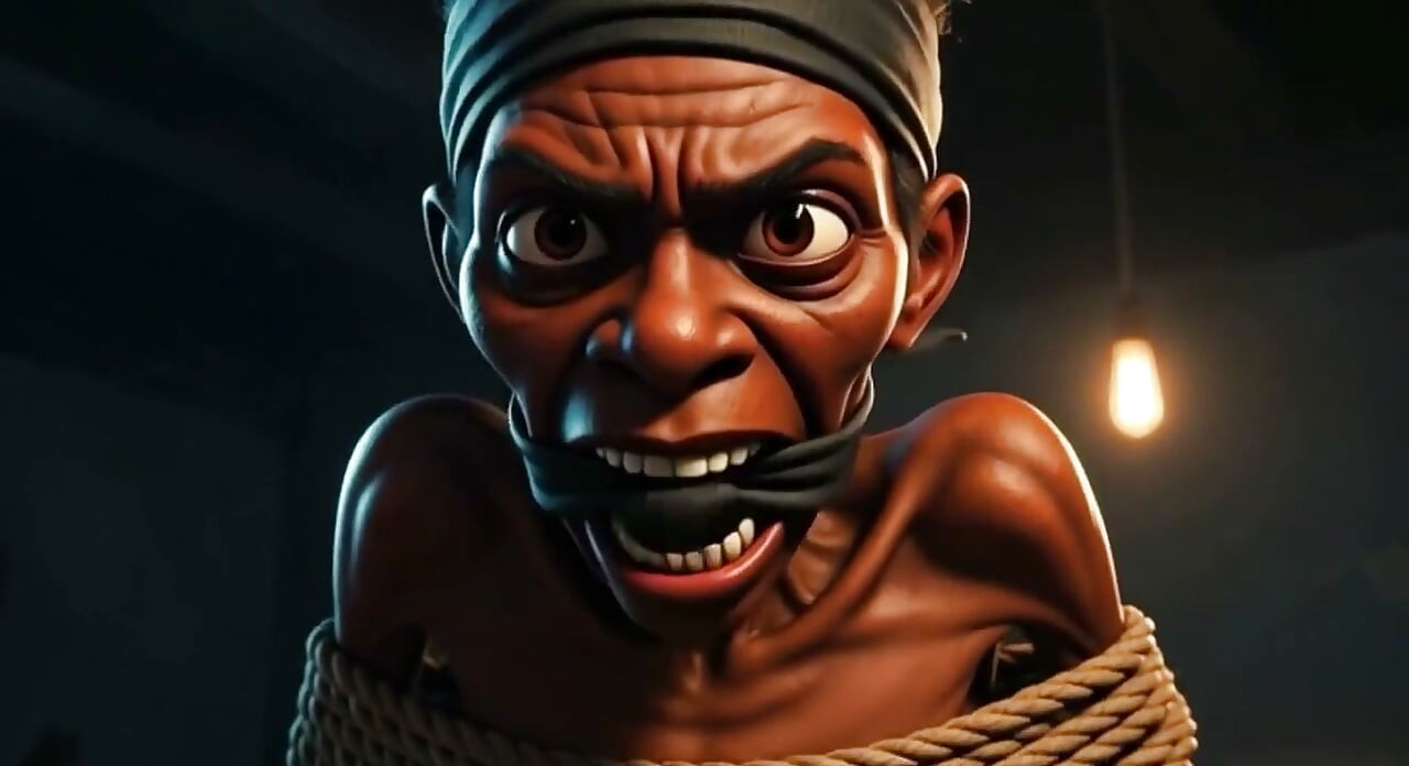 Frail Afrikalı kız bağlı - çaresiz ve derinlerde yarak istiyor