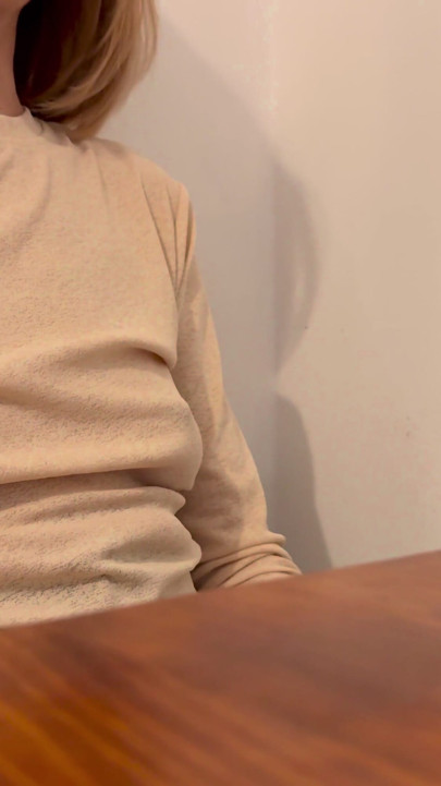 Having Pizza in a sheer blouse in public  in a restaurant exposing my big nipples | Clip 1