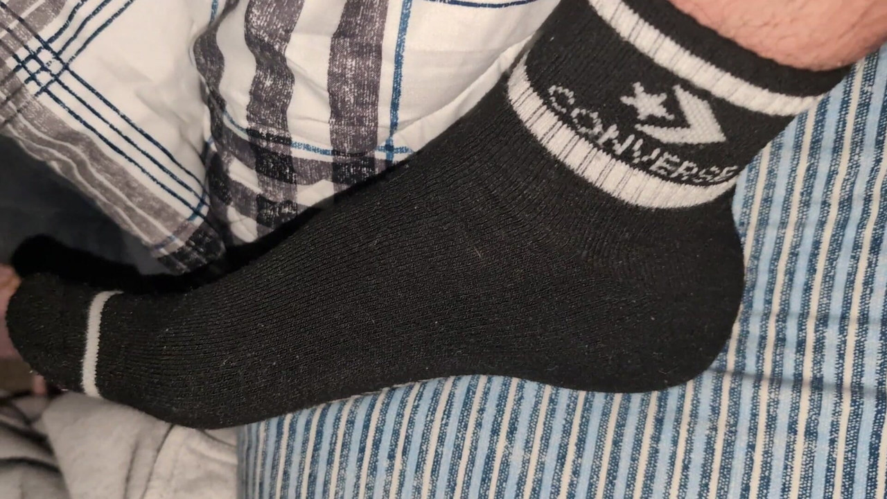 Showing My Sweaty Socked Foot In My Bed