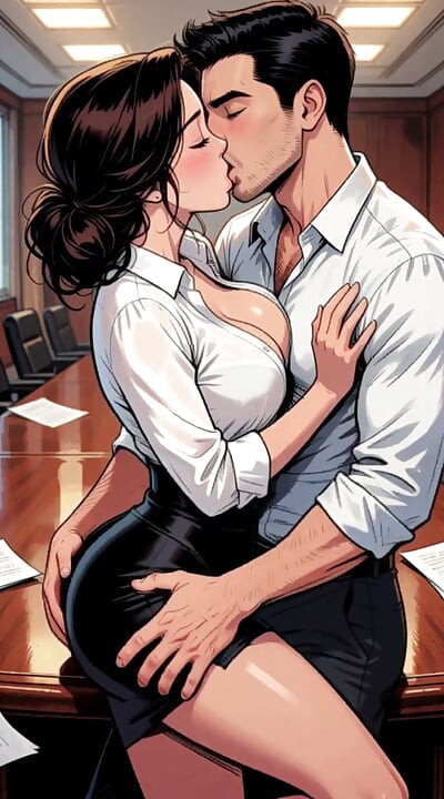Lonely office slut frees locked-in coworker then gets her holes destroyed by three hard cocks on the conference table.