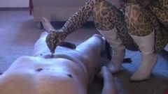 2 mean mistresses burn his body and cock severely