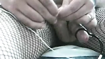 E-stim in fishnet pantyhose