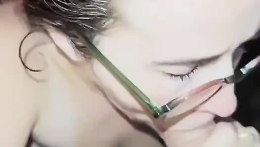 Slut with Glasses Sucks Like a Bitch up to the Facial