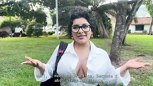 I convince my horny neighbor to help me prepare my virgin pussy for my first porn casting